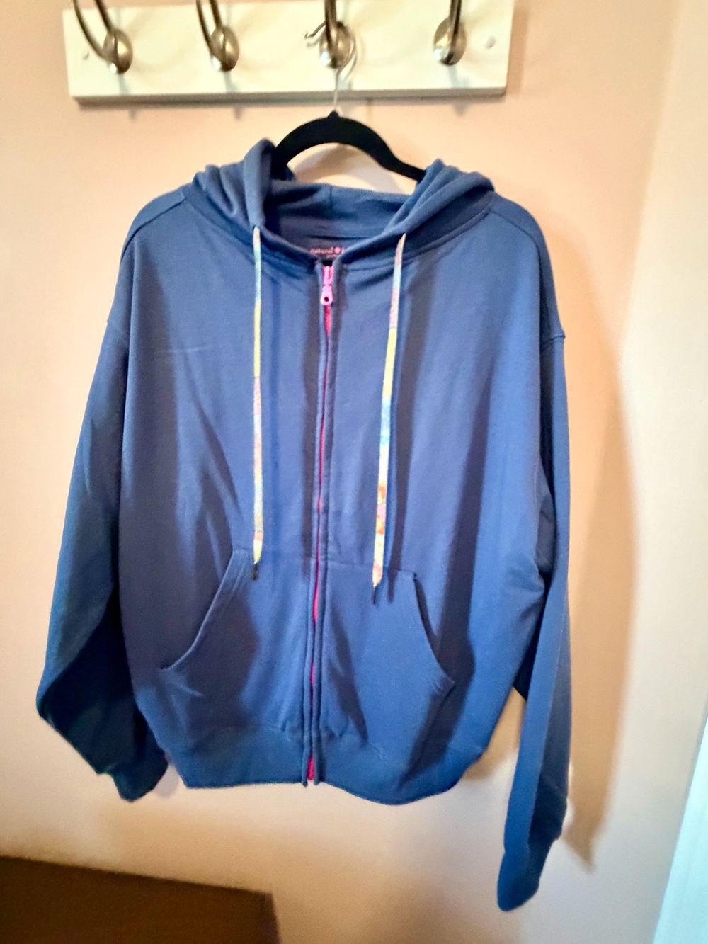 Natural Life S/M Oversized Patchwork Floral Rainbow Zip Hoodie Blue NWOT - Picture 5 of 12